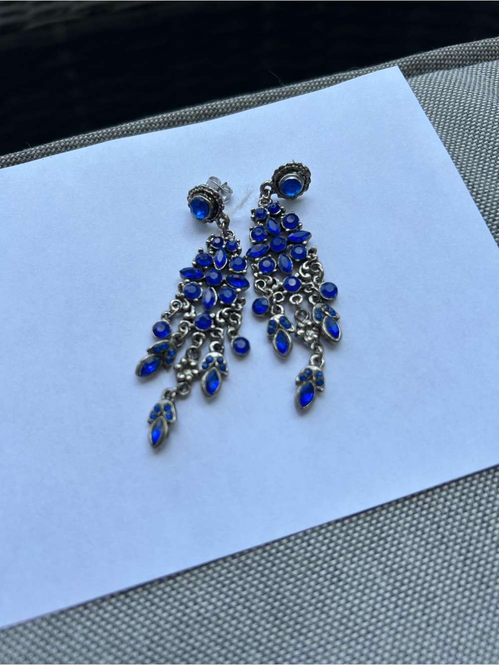 Vintage antique style silver and blue stone chandelier earrings